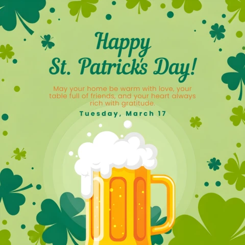 St Patrick's Day Beer Mug Design Template for Festive Greeting Cards