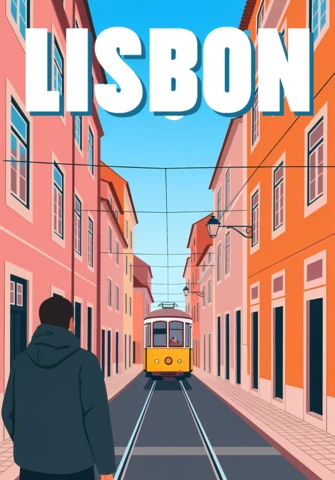 Modèle de conception d'illustration de tramway de Lisbonne pour affiches de voyage