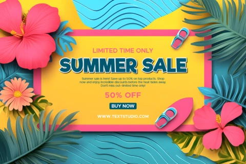 Vibrant Summer Sale Template Design with Tropical Floral Elements