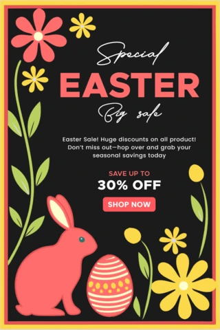 Plantilla de diseño de venta de Pascua floral primaveral - promoción editable con conejito y flores