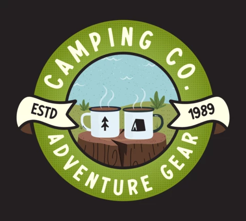 Modèle de badge pour le matériel de camping et d'aventure