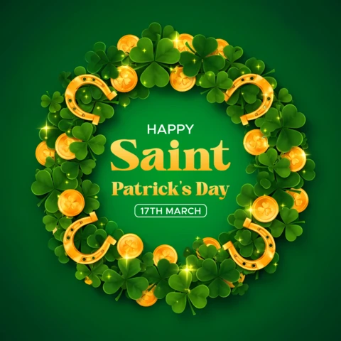 Designvorlage für einen Kranz zum St. Patrick's Day für festliche Grußkarten