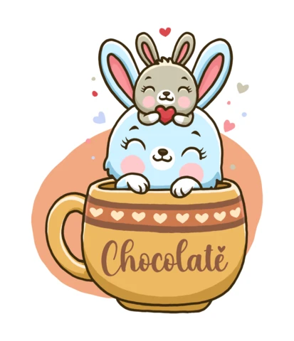 Des lapins mignons dans un mug en chocolat pour les enfants Modèle de divertissement
