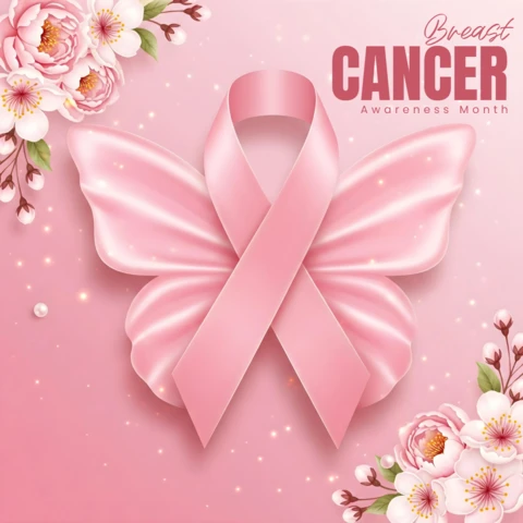 Hope Takes Flight Breast Cancer Awareness Month with Butterfly Ribbon Banner Design Template