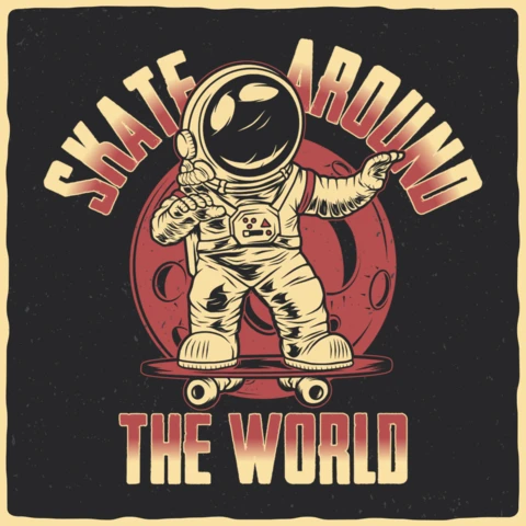 Astronaut reitet skateboard t-shirt design vorlage