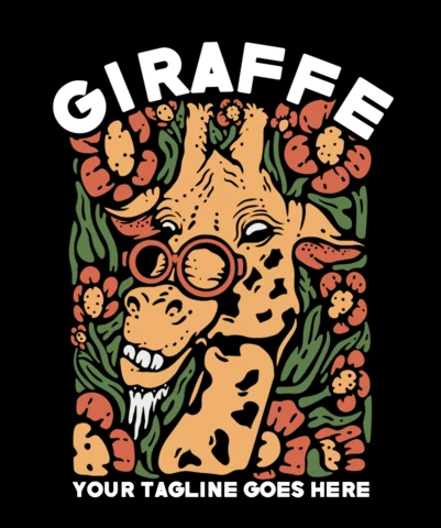 Giraffe Illustration Vintage T-shirt Design Template