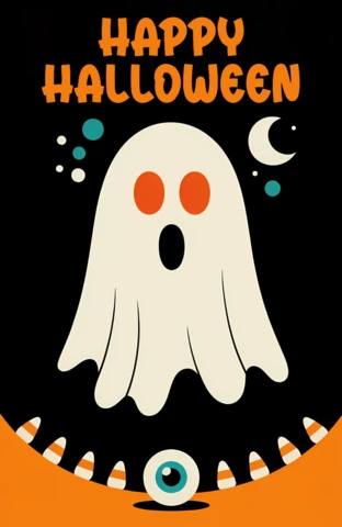 Speelse spook halloween ontwerp sjabloon voor feestelijke wenskaarten