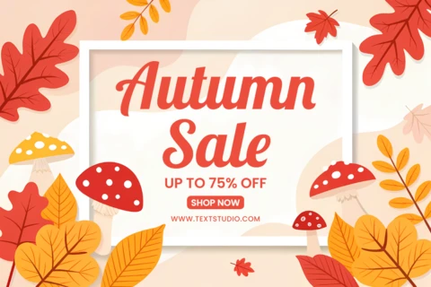 Autumn Sale Design Template with Leaves and Mushrooms for Promotional Flyers