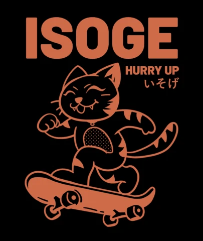 Isoge dépêche-toi design de t-shirt de chat skateboard joueur