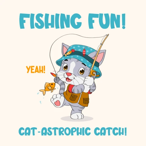 Modèle de dessin de chat amusant pour la pêche pour un livre d'enfant