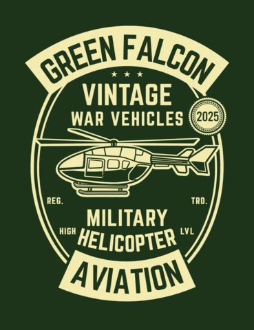 Green Falcon Military Helicopter T-shirt Design Template