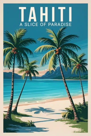 Tahiti Paradise Design Template with Tropical Palm Trees for Travel Posters