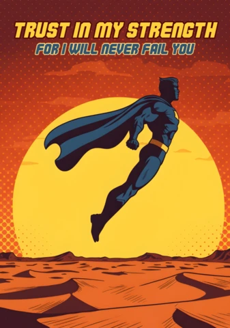 Desert Guardian Flying Superhero with Sunset and Inspirational Quote Poster Design Template