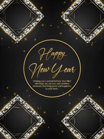 Template di celebrazione di Capodanno di lusso con design di diamanti scintillanti per biglietti d'auguri
