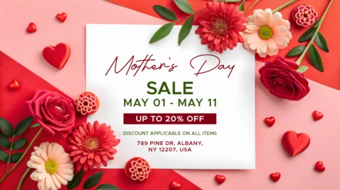 Floral Mother's Day Sale Template Design - Editable with Discount Offers
