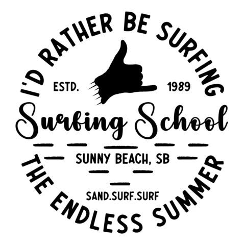 Surfing School Silhouette Line Art Logo Template Design