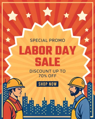 Modelo de design retrô de promoção do dia do trabalho - gráfico promocional editável para descontos