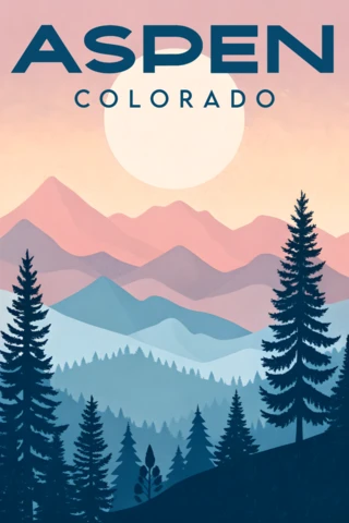 Sunrise in Aspen Mountains Design for Travel Poster Template