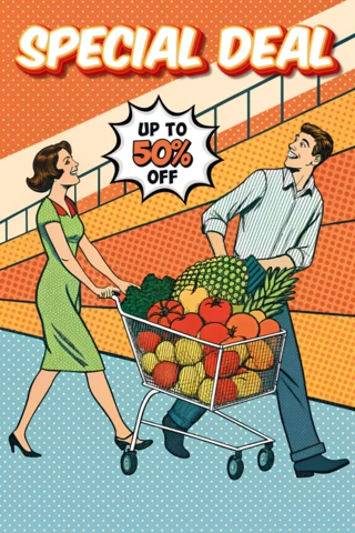 Modèle de conception de promotion de magasin d'alimentation rétro pour flyers