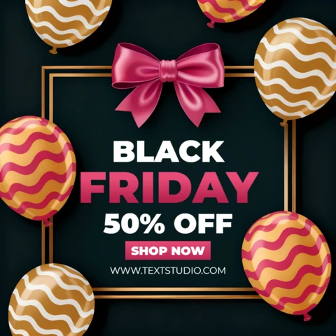 Black Friday Sale Design Template with Colorful Balloons and Ribbon for Promotional Flyer