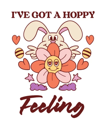 Tengo un diseño de camiseta de plantilla de un conejo de Pascua feliz y una flor sonriente.