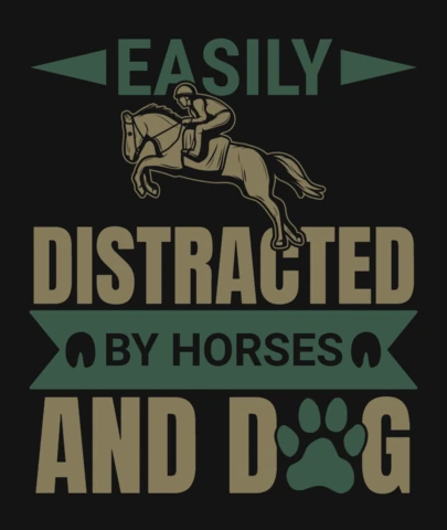 Easily Distracted By Horses and Dogs Horse Racing T-Shirt Design Template