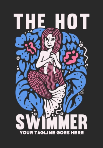 Modelo de design de camiseta vintage com a sereia mexendo no cabelo