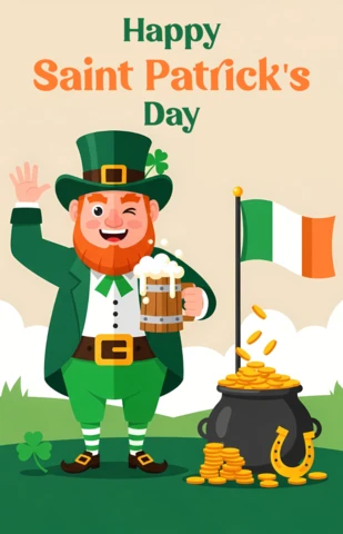 Saint Patrick's Day Leprechaun Design Template for Festive Greeting Cards