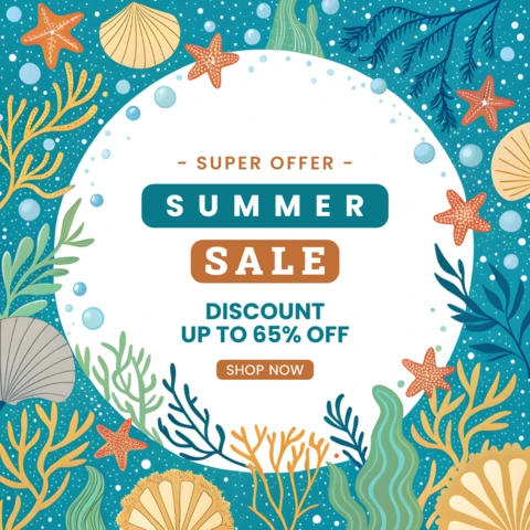 Vibrant Summer Sale Design Template with Ocean Elements