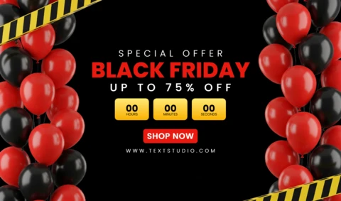 Oogverblindend Black Friday verkoopontwerp countdown banner en waarschuwingsgraphics die urgente aanbieding sjabloon kader voor promotionele doeleinden