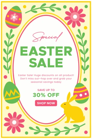 Spring-Themed Easter Sale Design Template with Colorful Floral and Bunny Graphics