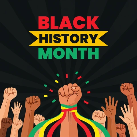 Black History Month Poster Empowerment Poster with Diverse Raised Fists and Pan-African Colors