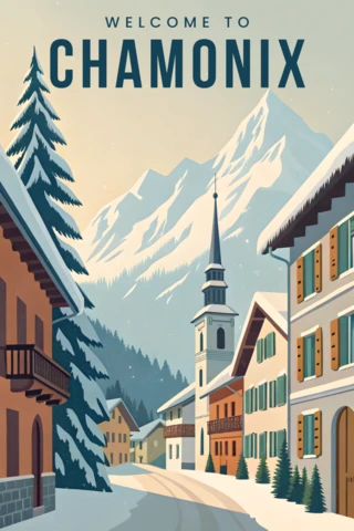 Chamonix Mountain Landscape Design Template for Travel Posters