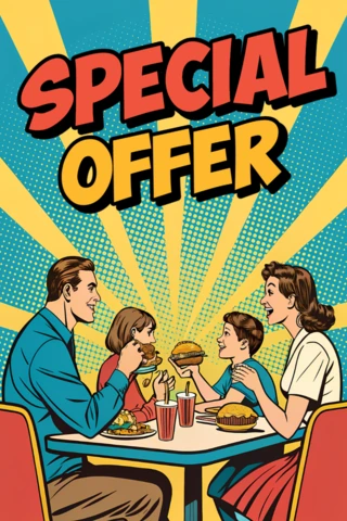 Modèle de design d'offre spéciale pour un dîner familial rétro pour des flyers