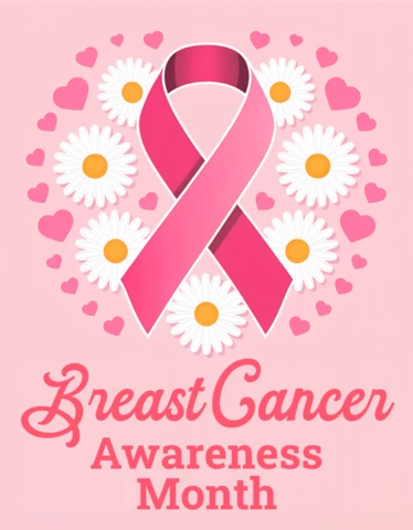 Breast Cancer Awareness Month Design Template with Pink Ribbon and Floral Elements for Posters