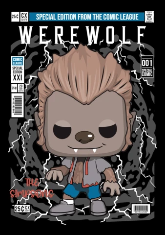 Hombre lobo personaje de dibujos animados plantilla de diseño de portada de revista