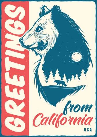 Greetings From California Bear Poster Design Template