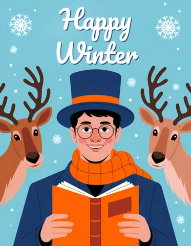 Winter Wonderland Design Template with Reindeer for Holiday Greeting Cards