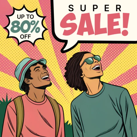 Modelo de venda de pop art para folhetos promocionais com compradores felizes