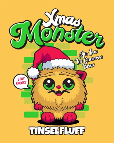 Funny Fluffy Xmas Monster Cartoon Poster Design Template