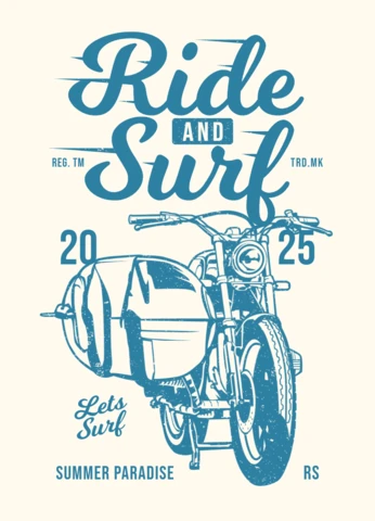 Plantilla de diseño de camiseta de paseo en moto y surf