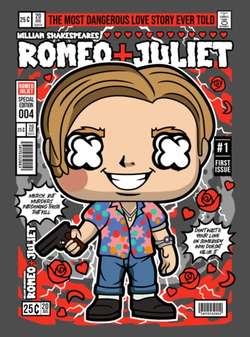 Romeo And Juliet Cartoon Character Magazine Cover Design Template
