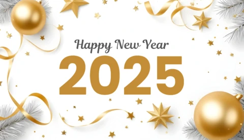 Festive White and Golden Balloon Happy New Year 2025 Design Template