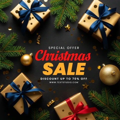 Christmas Weekend Sale Ad Bold Flyer Design with Pinecones, Ribbons, and Decorative Ornament Elements