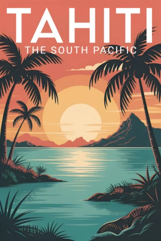 Tropical Sunset Design Template for Retro Flat Travel Wall Art