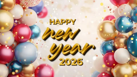 Feliz año nuevo 2026 plantilla de diseño de globo