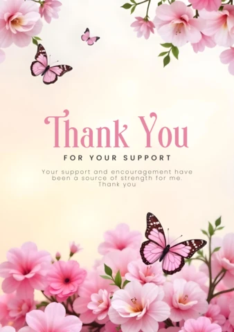 Springtime Blossoms And Butterflies Thank You Card Template