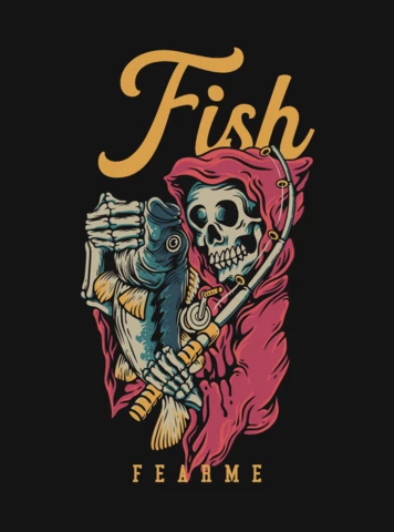 Smiling Skeleton Holding A Fish T-shirt Design Template