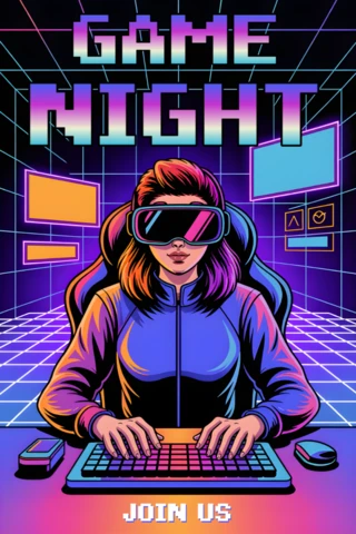 Modèle de design pour affiches et flyers de soirée de jeux rétro