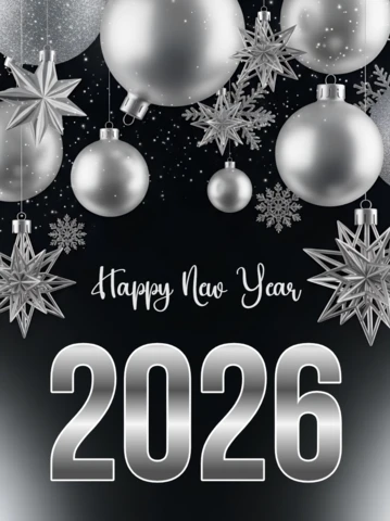 Elegant New Year 2026 Greeting Card Design Template with Silver Ornaments